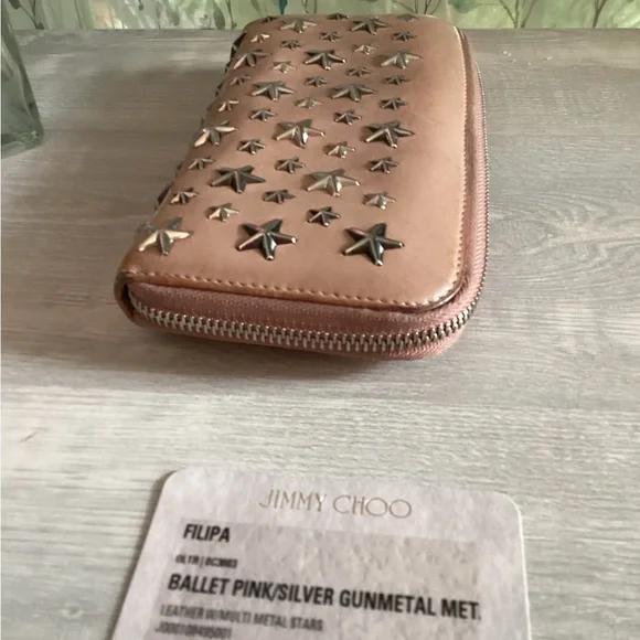 Jimmy Choo Pink and Silver Wallet with Star Embellishments